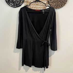 Dusty Black 3/4 Sleeve Wrap Top